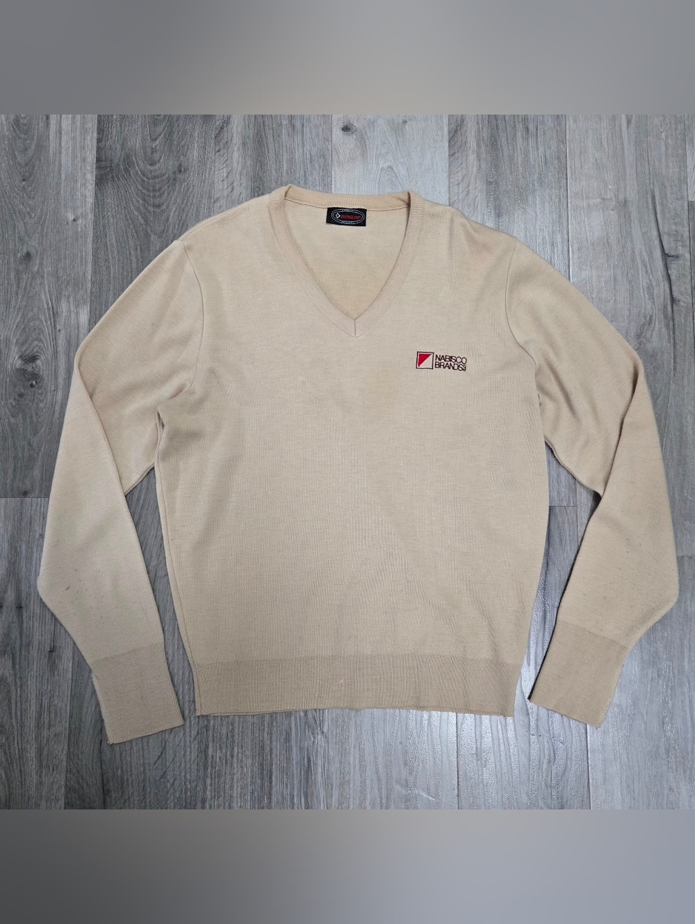 Men’s V-Neck Nabisco Brands Vintage Sweater in Beige